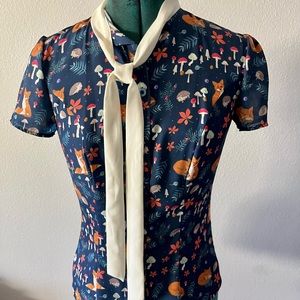 Fox& Mushrooms Vintage Style Blouse